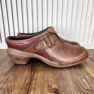 Merrell Luxe Plunge Womens Size 8.5 Brown Leather Slip On Mule Clog Shoes J48518